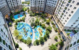 Khu vui chơi trẻ em đặt trong nội khu an toàn, không phương tiện giao thông như ôtô, xe máy.